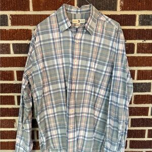 Duck Head Men's Gray, Blue and White Plaid Button Down Shirt